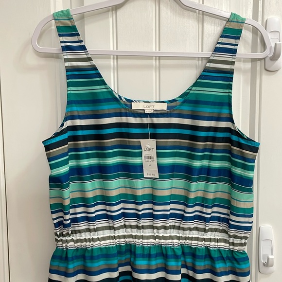 LOFT green and blues striped sleeveless dress.  M - Picture 2 of 6